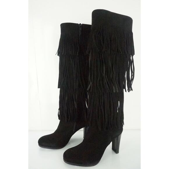 Stuart Weitzman Black Suede Fringie Sexy Tall Boots size 6 NIB $855 Trim - Picture 5 of 10